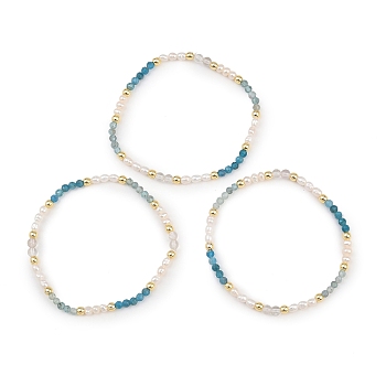 Natural Apatite & Quartz Crystal & Cultured Freshwater Pearl Beaded Bracelets for Women, Round, with Non-magnetic Synthetic Hematite, Beads: 4mm, Inner Diameter: 2.17 inch(5.5cm)