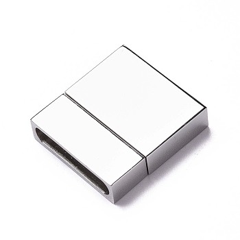 304 Stainless Steel Magnetic Clasps with Glue-in Ends, Rectangle, Stainless Steel Color, 24~25.5x22x6mm, Hole: 4x20mm