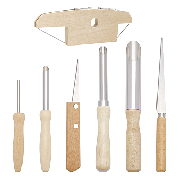 Stainless Steel Clay Cutting & Sculpting Tool Sets, with Wood Handle, Carving Pen for Clay Craft, Wheat, 46x146x8mm, Hole: 12mm