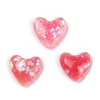 Resin Imitation Opal Cabochons, with Glitter Powder, Flat Back Heart, Pink, 5x5x1mm