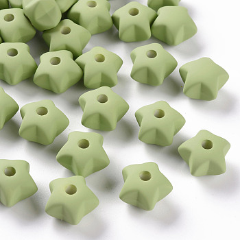 Acrylic Beads, Rubberized Style, Half Drilled, Star, Yellow Green, 16x17x11mm, Hole: 3.5mm