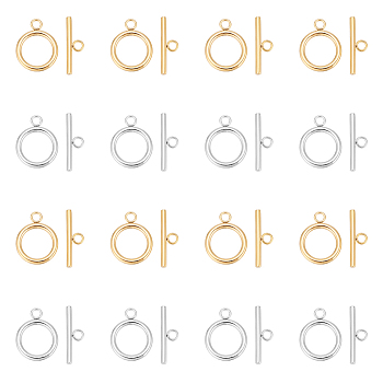 20 Sets 2 Colors 304 Stainless Steel Toggle Clasps, Round Ring, Real Gold Plated & Stainless Steel Color, Ring: 23x18x2.5mm, Hole: 3mm, Bar: 25x7.5x2.5mm, Hole: 3mm, 10 sets/color