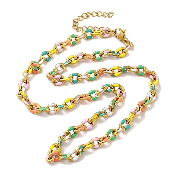 304 Stainless Steel Necklaces, Colorful Enamel Rolo Cable Link Chain Necklaces, Golden, 15.75 inch(40cm)