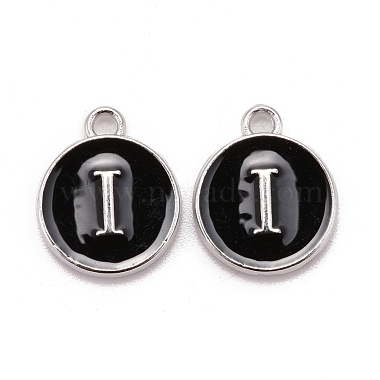 Platinum Black Flat Round Alloy+Enamel Charms