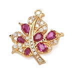 Brass Micro Pave Cubic Zirconia Pendants, Maple Leaf Charms, Golden, 22.5x21x3.5mm, Hole: 1.8mm(KK-G556-09G)