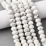 Natural Howlite Beads Strands, Rondelle, Faceted, 8x5.5~6mm, Hole: 1mm, about 62pcs/strand, 15.04''(38.2cm)(G-B179-A04-6x8mm)