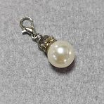 Round ABS Plastic Imitation Pearl Pendant Decorations, with Alloy Lobster Claw Clasps, Platinum, 32mm(HJEW-WH00266-01)