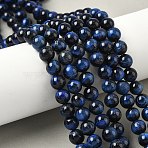 Grade B Natural Tiger Eye Beads Strands, Dyed, Round, Dark Blue, 8.5mm, Hole: 1.2mm, about 46~48pcs/strand, 14.76''(37.5cm)(G-F591-18-8mm-01)