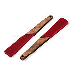 Opaque Resin & Walnut Wood Big Pendants, Trapezoid Charm, Dark Red, 69.5x10.5x3mm, Hole: 2mm(RESI-TAC0017-46-C05)