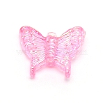 Transparent Acrylic Beads, Butterfly, Pink, 13x15.5x4.5mm, Hole: 1.5mm(OACR-CJC0004-03D)