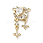 Brass  Micro Pave Clear Cubic Zirconia Pendants, Heart Charms with Star & Tassel Charms, Golden, 25x14x4.5mm, Hole: 1.2mm(CU-CBA5C42-09G)