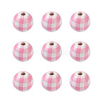Natural Wooden Beads, Plaid Beads, Tartan Pattern, Round, Pink, 5/8 inch(16mm), Hole: 4mm(WOOD-TAC0010-05D)