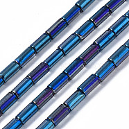 Electroplate Transparent  Glass Beads Strands, Two Tone, Column, Blue, 5x2.5mm, Hole: 0.8mm, about 72~75pcs/strand, 13.98 inch~14.25 inch(35.5~36.2cm)(EGLA-T023-02-D01)