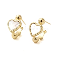 Shell Heart Stud Earrings, with Ion Plating(IP) Golden Plated Brass Findings, 925 Sterling Silver Pin, Golden, White, 20.5x12mm(EJEW-K287-01G-11)