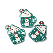 Christmas Resin Pendants, Opaque Cup Charms for Christmas Party Decoration, Snowman, 37x30x2.5mm, Hole: 1.5mm(RESI-K019-09E)