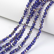 Electroplate Transparent Glass Beads Strands, Half Rose Gold Plated, Faceted, Rondelle, Medium Blue, 4x3mm, Hole: 0.4mm, about 123~127pcs/strand, 16.5~16.9 inch(42~43cm)(EGLA-A034-T4mm-R12)