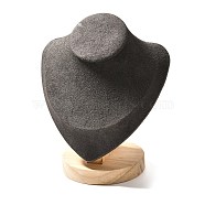 Necklace Bust Display Stand, with Wood Base, Microfiber Cloth and Card Paper, Gray, 14.3x17.4cm(NDIS-I002-01A)