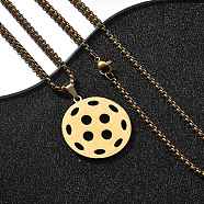 201 Stainless Steel Pickleball Pendant Box Chain Necklaces for Women Men, Golden, 23.90 inch(60.7cm)(NJEW-H050-01A-G)