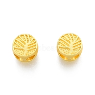 Alloy Beads, Flat Round with Tree of Life, Matte Gold Color, 8.5x5.5mm, Hole: 2.5x3mm(FIND-A017-51MG)