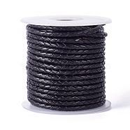 Braided Cowhide Cord, Leather Jewelry Cord, Jewelry DIY Making Material, with Spool, Black, 3.3mm, 10yards/roll(WL-I005-A11)