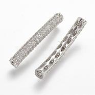 Brass Micro Pave Cubic Zirconia Tube Beads, Tube, Curved, Clear, Platinum, 31.5x4.2mm, Hole: 2mm(ZIRC-N025-60P)