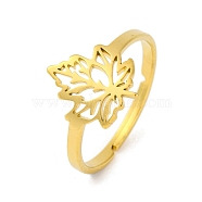 201 Stainless Steel Adjustable Ring for Women, Bird/Flower/Animal/Spider/Butterfly/Leaf/Hoof, Leaf, 12.5mm, Inner Diameter: 17.5mm(RJEW-D082-02A)