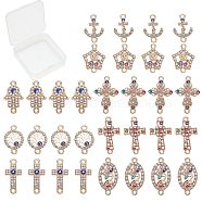 SUNNYCLUE Alloy Rhinestone Links Connectors, with Enamel, Light Gold, 26.5x15x2.5mm, Hole: 1.8mm, 32pcs/box(ALRI-SC0001-09LG)