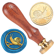 Wax Seal Stamp Set, 1Pc Golden Tone Sealing Wax Stamp Solid Brass Head, with 1Pc Wood Handle, for Envelopes Invitations, Gift Card, Snail, 83x22mm, Stamps: 25x14.5mm(AJEW-WH0208-1092)