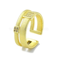 Brass with Cubic Zirconia Open Cuff Ring, Square, Real 18K Gold Plated, Inner Diameter: 19mm(RJEW-B051-47G)