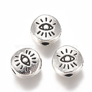Alloy Beads, Flat Round with Eye, Antique Silver, 6x3mm, Hole: 1mm(X-PALLOY-F260-03AS)