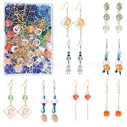 DIY Gemstone Drop Earring Making Kit, Including Natural Green Onyx Agate & Agate Nugget & Glass Bugle & Seed Beads, Robot & Square Alloy Pendants, 304 Stainless Steel Earring Hooks, Mixed Color, 3~40x3~26x0.6~12mm, Hole: 0.8~2mm(DIY-SZ0009-75)