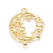 Zinc Alloy Links connectors, Open Back Bezel, For DIY UV Resin, Epoxy Resin, Pressed Flower Jewelry, Moon with Star and Heart, Golden, 34.5x29x1.8mm, Hole: 2.7mm(PALLOY-E564-75G)