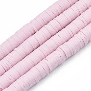 Handmade Polymer Clay Beads Strands, for DIY Jewelry Crafts Supplies, Heishi Beads, Disc/Flat Round, Pearl Pink, 6x0.5~1mm, Hole: 1.8mm, about 290~320pcs/strand, 15.75 inch~16.14 inch(40~41cm)(CLAY-R089-6mm-049)