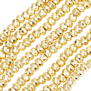 2 Strands Electroplate Non-magnetic Synthetic Hematite Beads Strands, Rondelle, Faceted, Golden Plated, 3x2mm, Hole: 1mm, about 208pcs/strand, 15.7 inch(G-BBC0001-28)