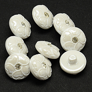 Taiwan Acrylic Rhinestone Shank Buttons, Pearl Luster, 1-Hole, Flat Round, WhiteSmoke, 13x8mm, Hole: 1~3mm(BUTT-F025-R13mm-C10)