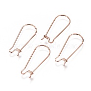 Ion Plating(IP) 304 Stainless Steel Hoop Earrings Findings Kidney Ear Wires, Rose Gold, 25x10x0.7mm, 21 Gauge(STAS-L216-22B-RG)
