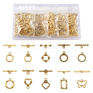Tibetan Style Toggle Clasps, Mixed Shapes, Antique Golden, 100sets/box(TIBE-TA0001-20AG)