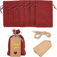 Nbeads 10Pcs Burlap Packing Pouches Drawstring Bags, with Jute Cords and Kraft Paper Gift Tags, Red, 13.5~14x9.5~10cm(ABAG-NB0001-40A)