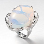 Adjustable Oval Brass Opalite Wide Band Rings, 17mm, Tray: 28x22mm(RJEW-L062-03C)