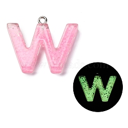 Luminous Resin Pendants, Glow in the Dark, with Platinum Plated Loop, Letter, Letter W, 23.5x28x5mm, Hole: 1.8mm(RESI-I059-W01)