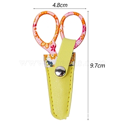 Stainless Steel Scissors, Sewing Scissors, with Imitation Leather Cover, Green Yellow, 97x48mm(PW-WGA5A91-02)