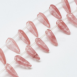 Carved Cherry Quartz Glass Beads Strands, Leaf, 18~19x13x4~5mm, Hole: 1mm; about 15pcs/strand, 8.2inches(G-T122-06G)