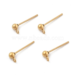 Ion Plating(IP) 304 Stainless Steel Ball Post Stud Earring Findings, with Horizontal Loops and 316 Surgical Stainless Steel Pin, Real 18K Gold Plated, 15x5.5x3mm, Hole: 1.5mm, Pin: 0.7mm(STAS-E163-44G)