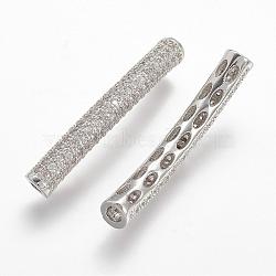 Brass Micro Pave Cubic Zirconia Tube Beads, Tube, Curved, Clear, Platinum, 31.5x4.2mm, Hole: 2mm(ZIRC-N025-60P)