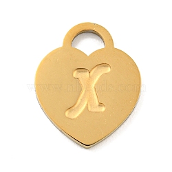 Ion Plating(IP) 304 Stainless Steel Pendants, Laser Cut, Heart with Letter Charm, Golden, Letter X, 15x12x1mm, Hole: 3x3.5mm(FIND-M017-01G-X)