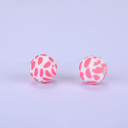 Printed Round Silicone Focal Beads, Pink, 15x15mm, Hole: 2mm(SI-JX0056A-93)