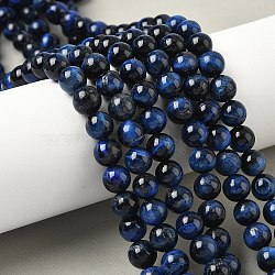 Grade B Natural Tiger Eye Beads Strands, Dyed, Round, Dark Blue, 8.5mm, Hole: 1.2mm, about 46~48pcs/strand, 14.76''(37.5cm)(G-F591-18-8mm-01)