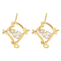 Brass Micro Pave Cubic Zirconia Stud Earring Findings, Rhombus, Golden, 16.8x14.8mm, Hole: 1.2mm, Pin: 11.5x0.8mm(KK-U015-06G)