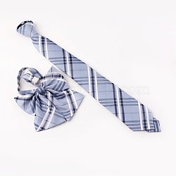 Preppy Style Women's Adjustable Polyester Bowknot Bow Tie and Zipper Neckties Set, with Elastic Cords and Plastic Clasps, Grid Pattern, Blue, 49cm, 40cm, 2pcs/set(AJEW-WH0113-29A)