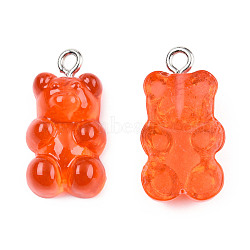 Resin Pendants, with Platinum Tone Iron Loop, Imitation Food, Bear, Coral, 20.5~22.5x11.5x7mm, Hole: 2mm(CRES-T017-001D)